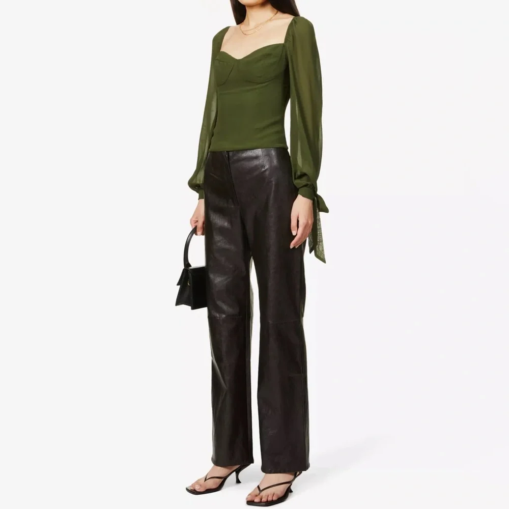 Reformation Sawtelle Sweetheart Blouse Green Puff Sleeve Size 4